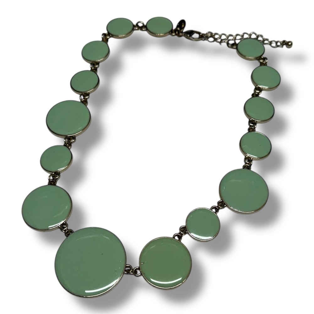 Charming Charlie Enamel Necklace Seafoam Green Gold Tone‎ Graduated Disc 16"